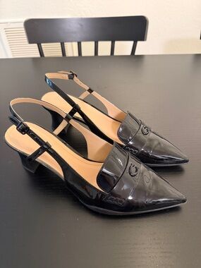Coach Black Patent Slingback Pointed-Toe Heels
